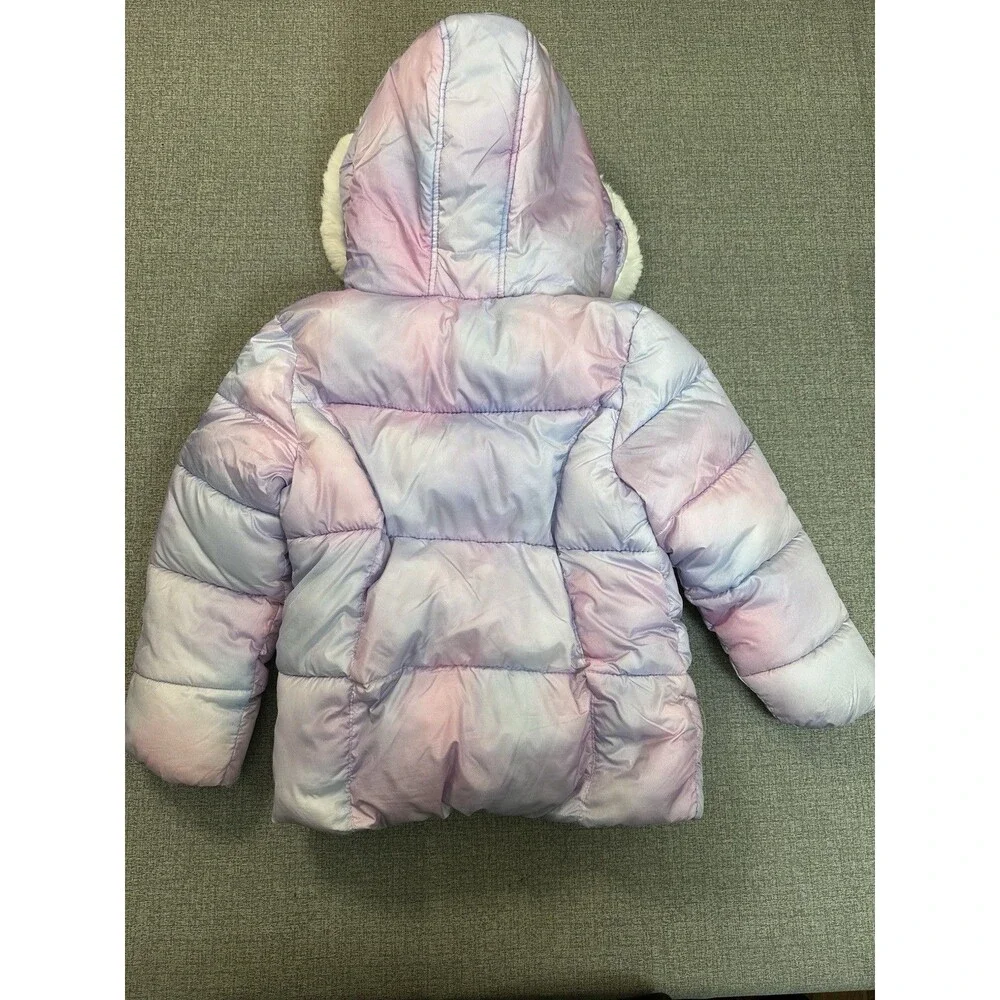 Snozu Girls Purple Pink Hooded Faux Fur Trim Quilted Puffer Snow Jacket Size 5T